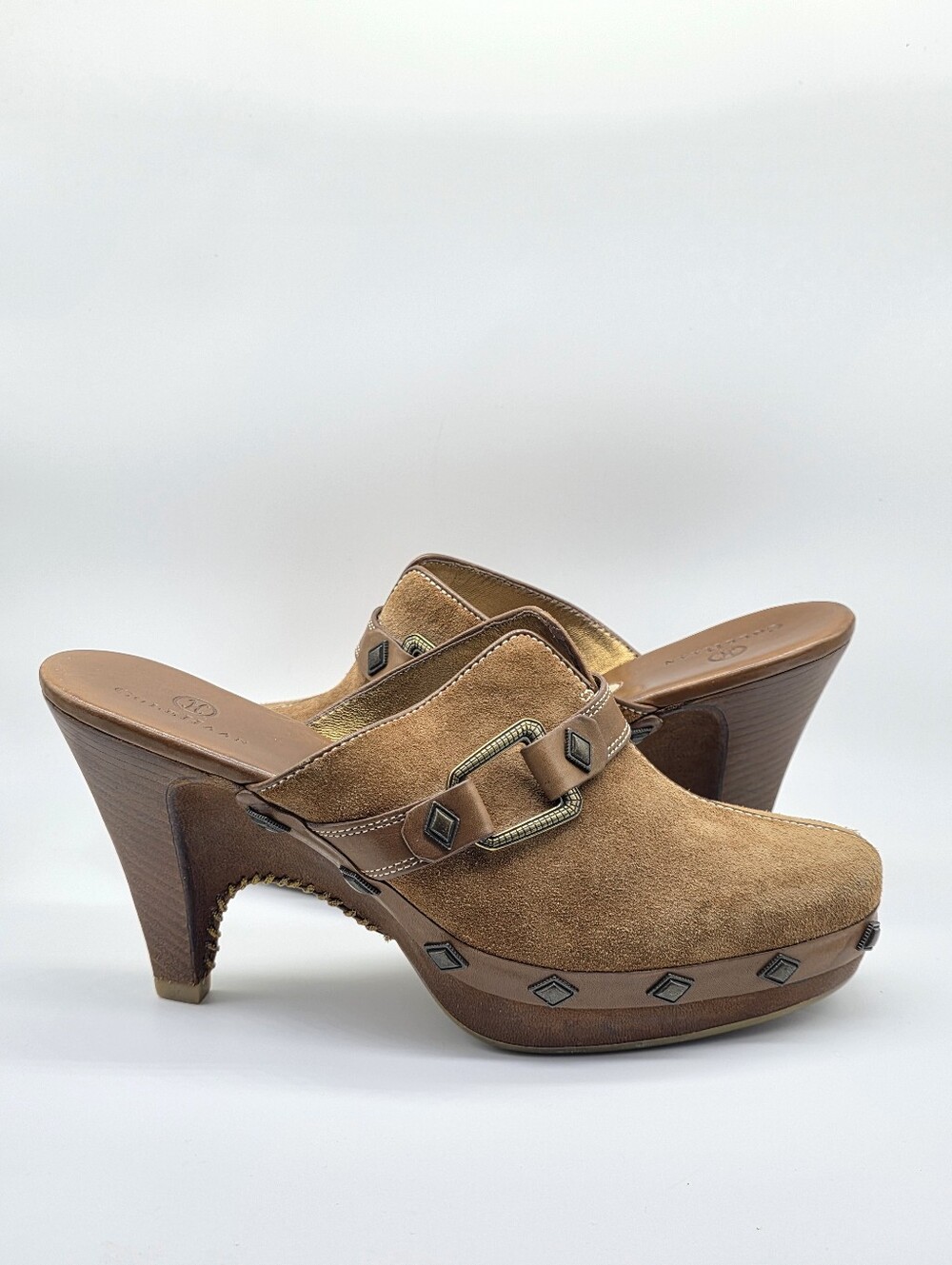 VTG Cole Haan Suede Studded Clog Mules 7.5 B 70s Westerncore Boho